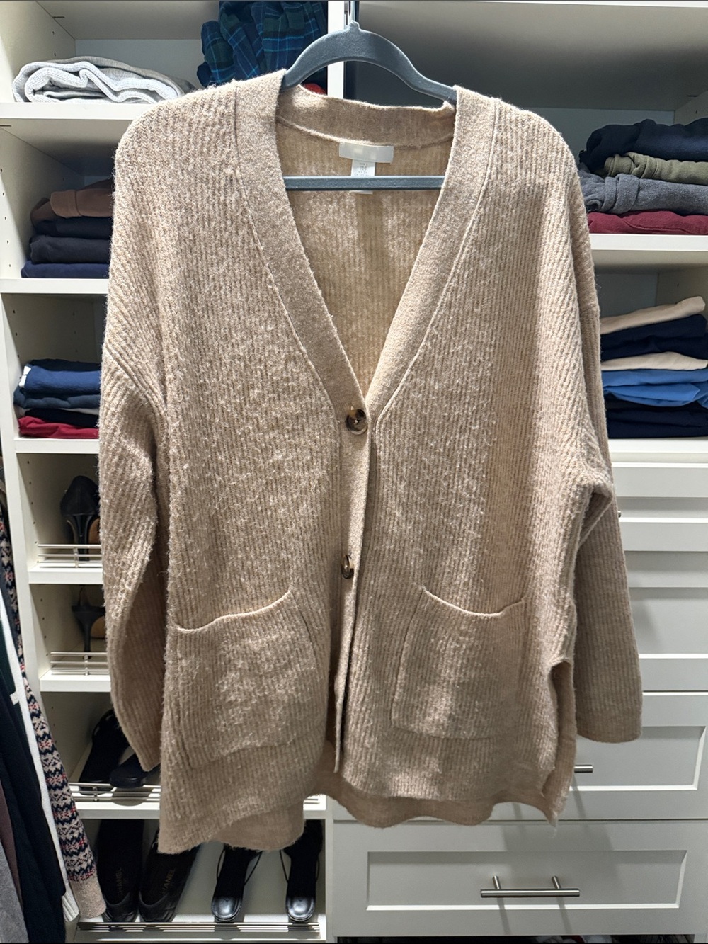 H&M Beige Oversized V-Neck Button Cardigan